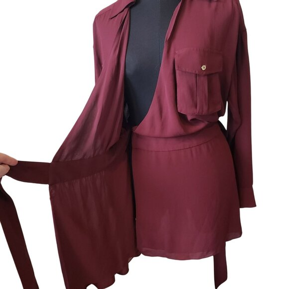 NEW Ramy Brook Summer Long Sleeve Pocket Mini Wrap Dress Cabernet Red Maroon XS - Picture 13 of 13